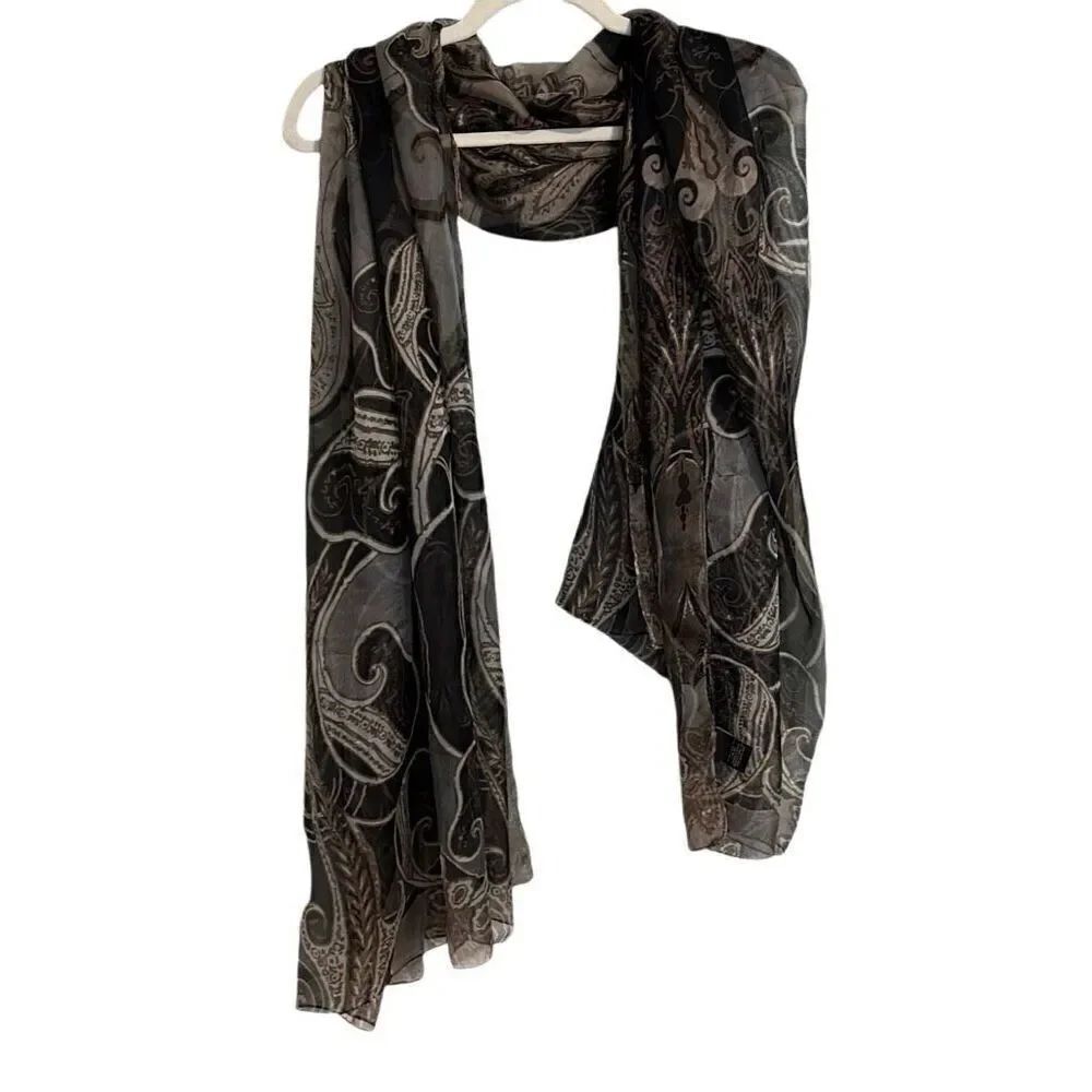 Extra Large neutral semi-sheer paisley & medallion print gray, brown, beige